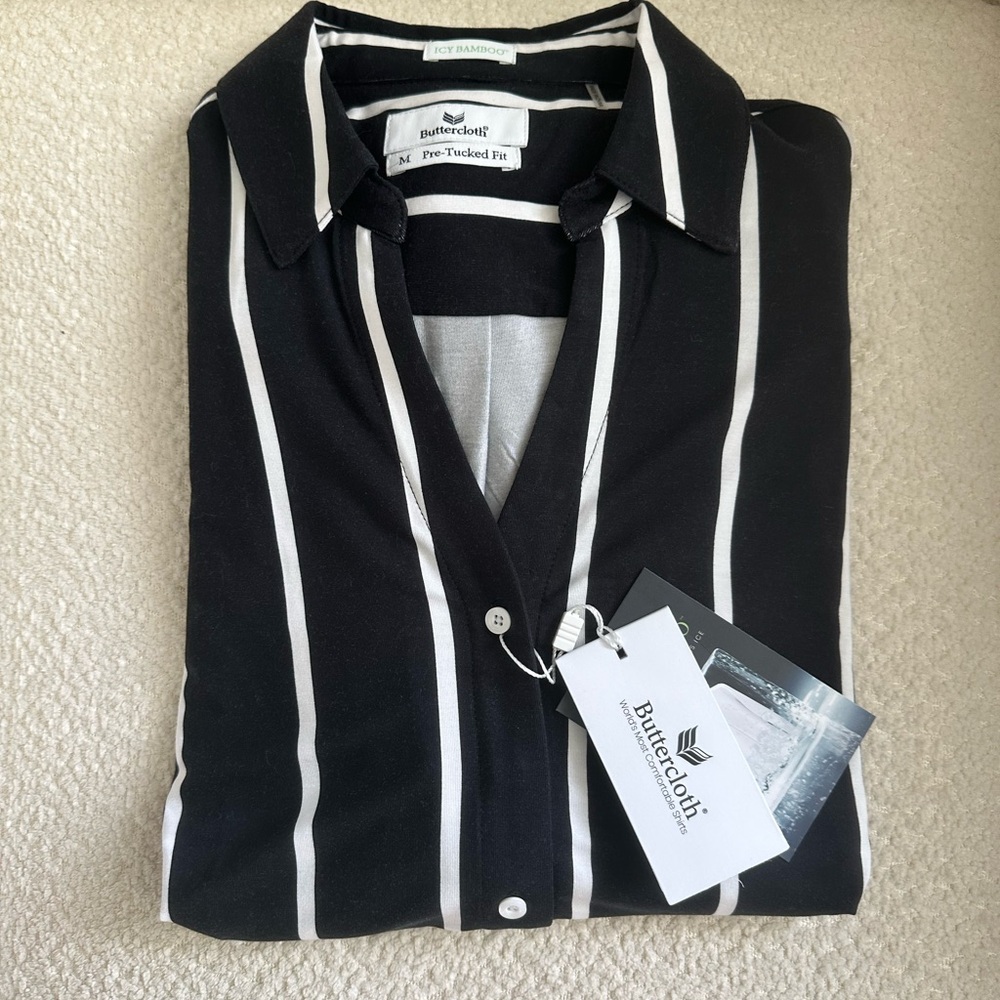 Butter Women's Black and White Striped Top